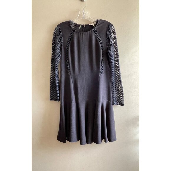 Rebecca Taylor Fit and Flare Dress Womens 2 Gray with Mesh Detail Fishnet. - Picture 9 of 11